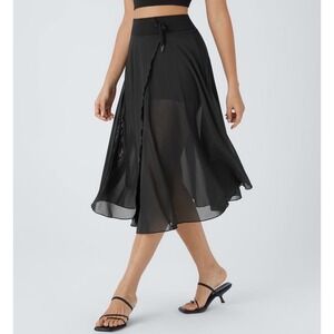 Halara High Waist Contrast Mesh 2-in-1 Pocket Flowy Midi Skirt Black Size 3X NEW